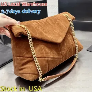 Loulou Quilted Leather Shoulder Bags for Women - Designer Crossbody Messenger Bag with Double Chain Straps - Suede Puffe