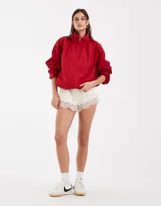 ASOS DESIGN oversized bubble hem track jacket in red