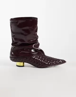 JW PEI Nerissa woven pointed heeled ankle boots in burgundy