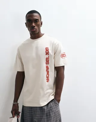ASOS DESIGN relaxed T-shirt with text graphic in beige