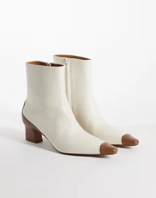 & Other Stories chunky heeled leather ankle boots with brown contrast in off white