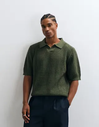 HUGO Blue Spero relaxed fit knit polo in green