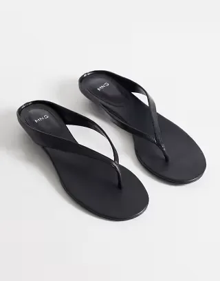 Mango 100% leather low heeled sandals in black