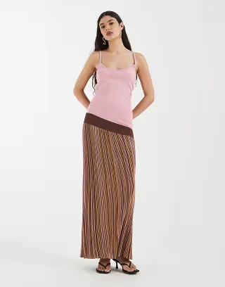 Laagam jara asymmetric drop waist midi dress in pink multi