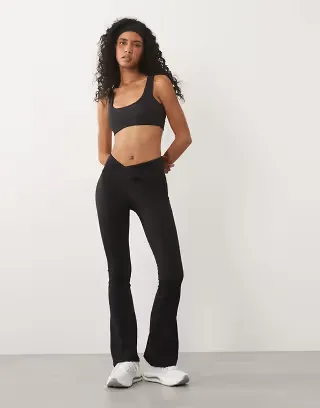 4505 soft touch wrap waist slim kick yoga leggings in black