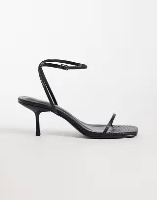 Public Desire Natalya barely there heeled sandals in black croc