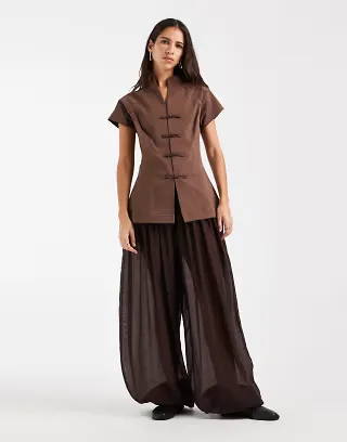 ASOS DESIGN balloon pants sheet in brown - part of a set