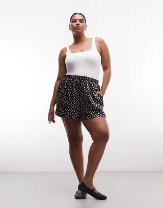 ASOS DESIGN Curve satin shorts in polka dot
