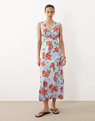 Wednesday's Girl plunge front floral print dress in blue