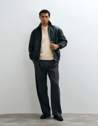 ASOS DESIGN real leather bomber jacket in black