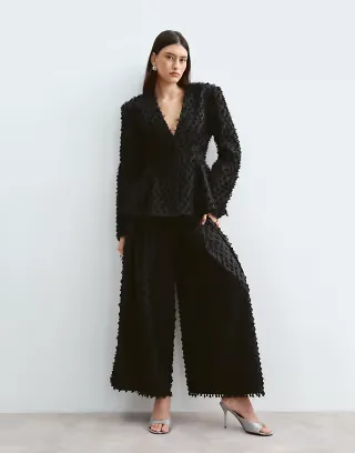 ARRANGE textured high waist wide leg pants set in black