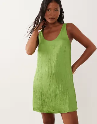 ASOS DESIGN Petite shift mini dress with bow back detail in green