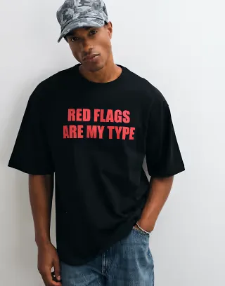 COLLUSION boxy slogan tee in navy