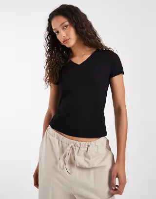 & Other Stories v neck T-shirt in black