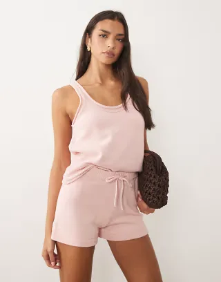 ASOS DESIGN knit cotton blend u-scoop cami top & shorts set in baby pink