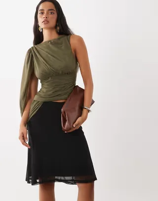 ASOS DESIGN mesh low rise midi skirt with godets in black