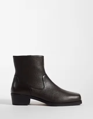 ASOS DESIGN zip up boots with cuban heel in brown tumbled leather