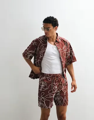 ASOS DESIGN mid length shorts with rope design in burgundy - part of a set