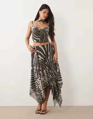ASOS DESIGN asymmetric hem maxi skirt in zebra - part of a set