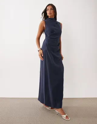 ASOS DESIGN column slouchy hip maxi dress in navy