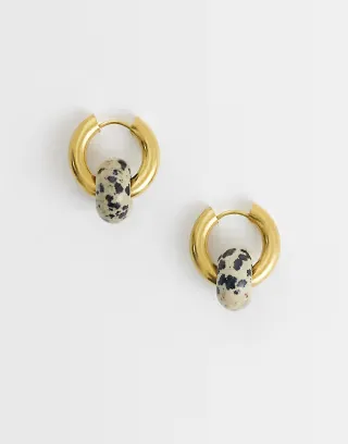 Lost Souls dalmatian jasper natural stone hoop earrings in 18K gold plated