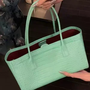 26SS Designer Genuine Leather Shoulder Bags 2026 Spring Crocodile Embossed Cowhide Handbag Classic Totes Girl Mint Green
