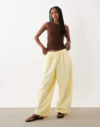 ASOS DESIGN linen blend horseshoe barrel pants in buttermilk - part of a set