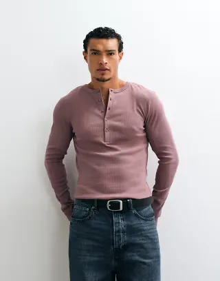 ASOS DESIGN muscle fit henley in pink