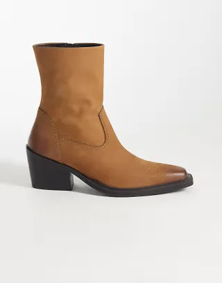ASOS DESIGN Ace premium cowboy ankle boots in tan oiled leather