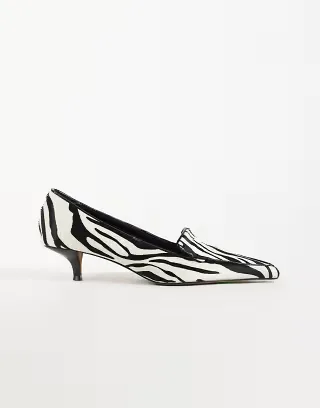 ASOS DESIGN Strike loafer kitten mid heels in zebra