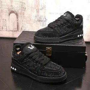 Designer Shoes Men Sneakers - Rhinestone Casual Board Shoes, Brown and Black Trendy Footwear