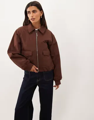 Nobody's Child collared zip up bomber jacket in brown