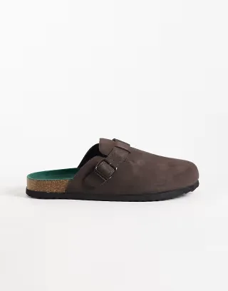 ONLY & SONS faux suede clogs with buckle in chocolate