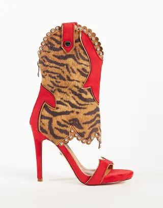 Azalea Wang Tahlie high heel boot sandals in tiger print