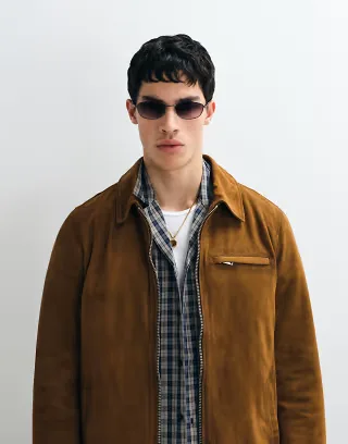 AllSaints Ashwood zip up suede leather jacket in brown