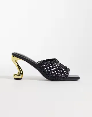 JW PEI Hannah woven heel mules in black