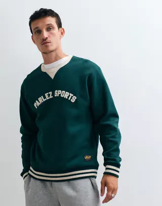 Parlez sports logo contrast stripe sweatshirt in dark green