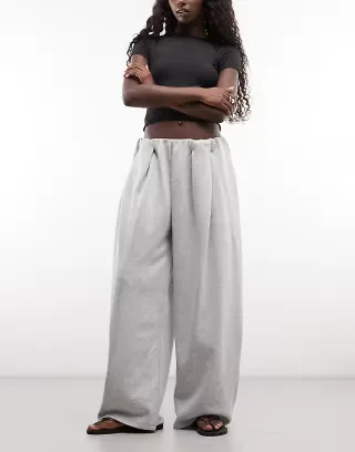 Weekday balloon fit wide leg pants with pleats in heather gray