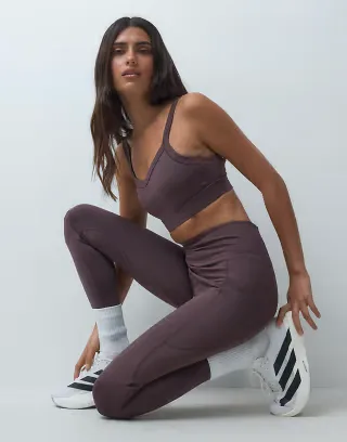 4505 active running leggings with tie waist and phone and back zip pocket in taupe brown