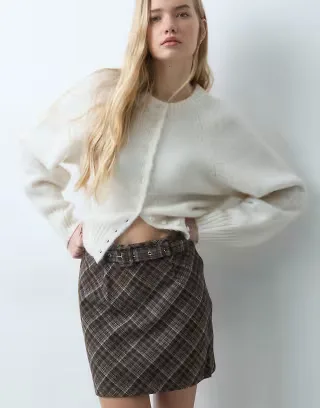 Threadbare mini skirt with belt in brown check