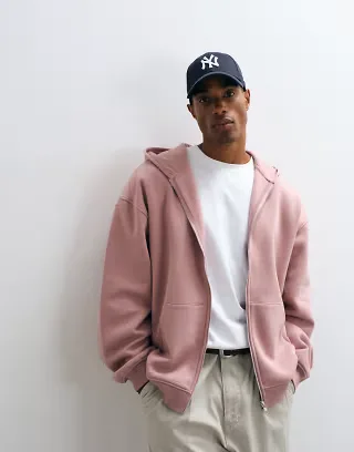 ASOS DESIGN essentials oversized zip up sweatshirt in pink