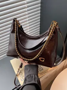 Womens French Waxed Leather Bucket Bag - Large Capacity Underarm Shoulder Crossbody Purse, Summer Style, 2026