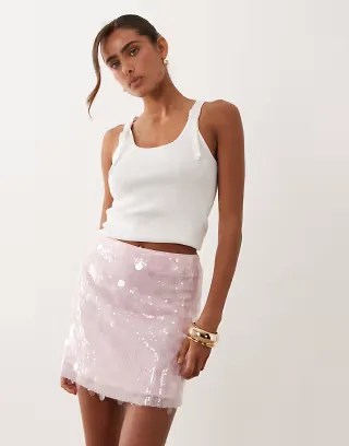 ASOS DESIGN mixed sequins mini skirt in pink