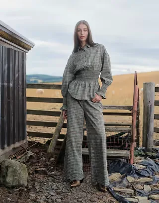 Daisy Street wide leg pants in sage plaid - part of a set