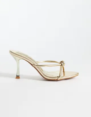 Simmi London Maribel heeled mule sandals with knot detailing in gold metallic