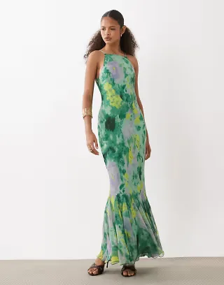 ASOS DESIGN chiffon sleeveless maxi dress with godet hem