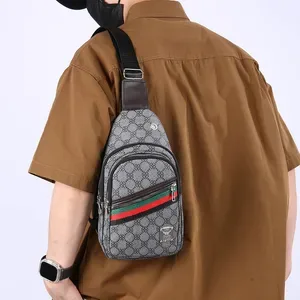 Designer senior sense new lightweight men's chest bag stripe print travel shoulder bag anti-water trend PU simple cross