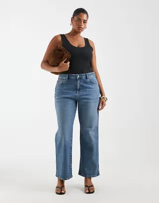 ASOS DESIGN Curve comfort stretch straight leg jeans in authentic mid blue