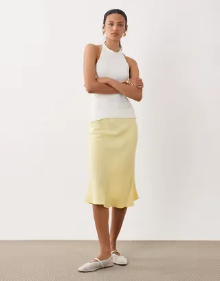 ASOS DESIGN linen look 90s slip skirt in buttermilk