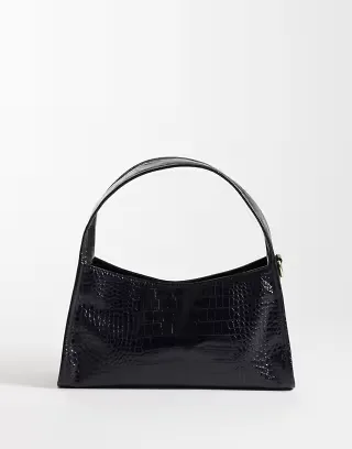 PASQ shiny faux croc shoulder bag in black